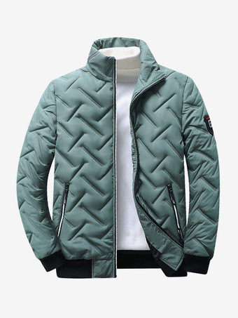 グリーン メンズ 冬コート スタンドカラー カジュアル 暖かい ベースボールジャケット
