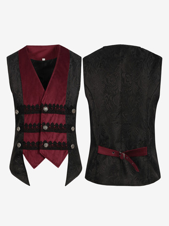 バーガンディ ヴィンテージ ノースリーブ ベスト 男性用 レトロ コスチューム