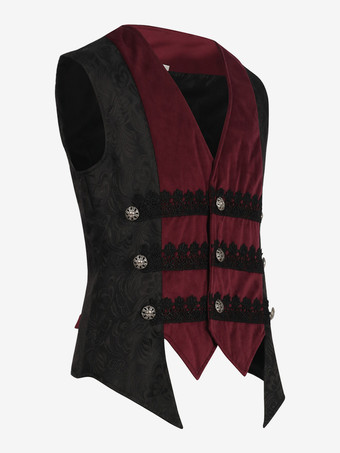 バーガンディ ヴィンテージ ノースリーブ ベスト 男性用 レトロ コスチューム