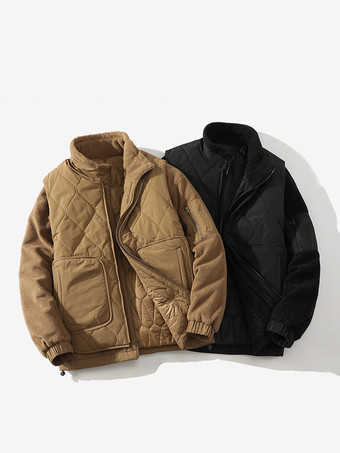 メンズ ウールコート ツーピース 取り外し可能 スタンドカラー コットンコート