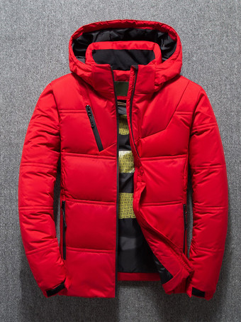 レッド メンズ 冬用ジャケット ショート丈 厚手 長袖 暖かいコート