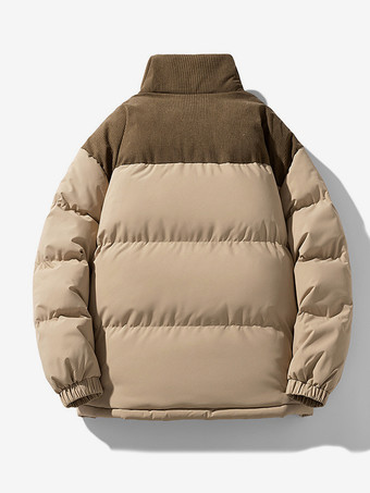 メンズ スタンドカラー ルーズ コーデュロイ スプライシング 冬用 コットンコート