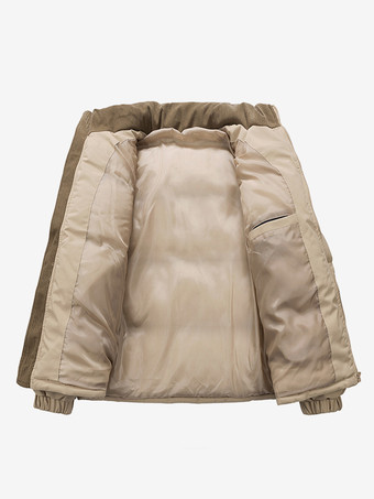 メンズ スタンドカラー ルーズ コーデュロイ スプライシング 冬用 コットンコート