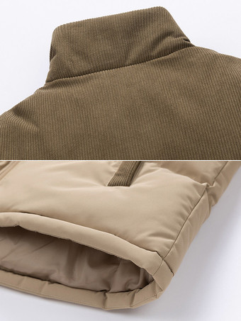 メンズ スタンドカラー ルーズ コーデュロイ スプライシング 冬用 コットンコート