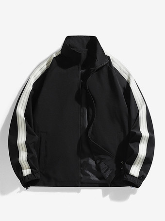 SchwarzHerrenjacke Farbblock Reißverschluss Polyester Modern