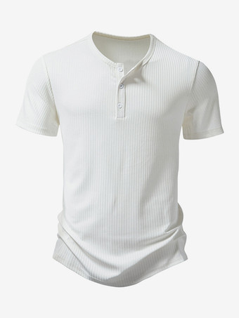 WeißKurzärmliges T-Shirt mit drei Knöpfen für Herren