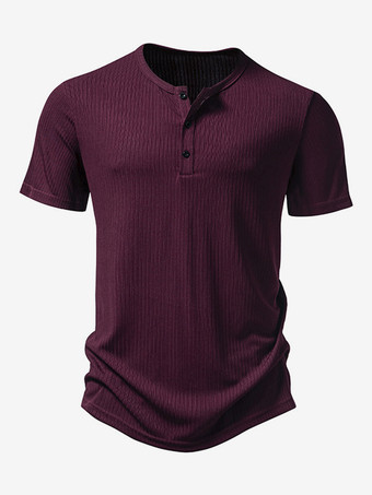 BurgunderrotKurzärmliges T-Shirt mit drei Knöpfen für Herren