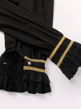 ブラック ヴィンテージ ゴシック フリル スタンドカラー 長袖シャツ