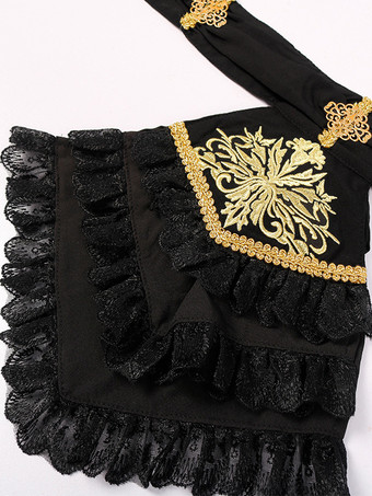 ブラック ヴィンテージ ゴシック フリル スタンドカラー 長袖シャツ