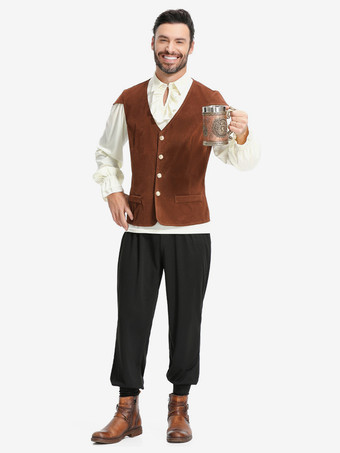 コーヒーブラウン メンズ ヴィンテージ トップ ウエストコート セット ホリデー コスチューム