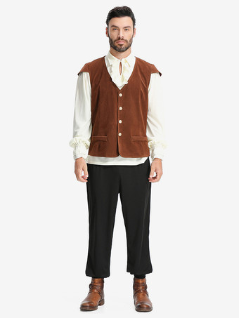 コーヒーブラウン メンズ ヴィンテージ トップ ウエストコート セット ホリデー コスチューム