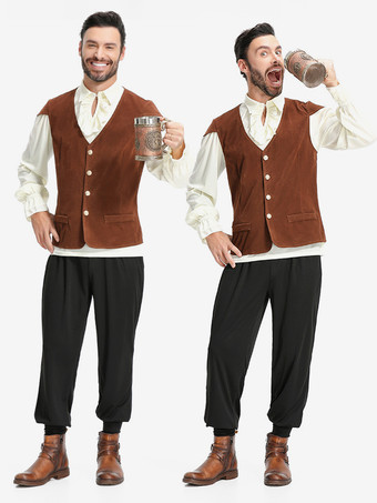コーヒーブラウン メンズ ヴィンテージ トップ ウエストコート セット ホリデー コスチューム