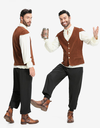 コーヒーブラウン メンズ ヴィンテージ トップ ウエストコート セット ホリデー コスチューム
