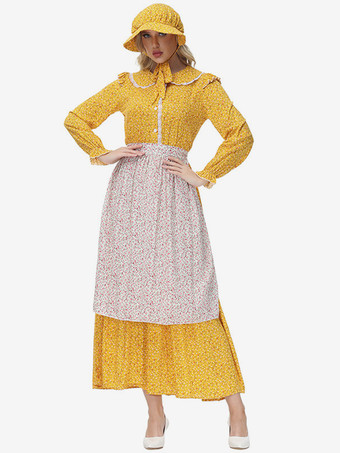 黄色の花柄プレーリーパイオニアクロージング田園風ドレス