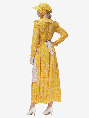 黄色の花柄プレーリーパイオニアクロージング田園風ドレス