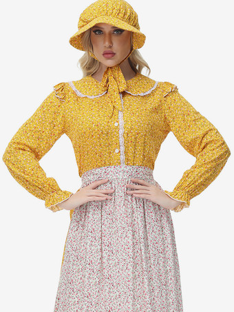 黄色の花柄プレーリーパイオニアクロージング田園風ドレス
