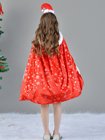 女の子のクリスマスセット 赤いドレス マント 帽子 ポリエステル クリスマス ホリデー コスチューム