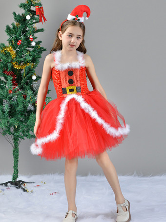 女の子のクリスマスセット 赤いドレス マント 帽子 ポリエステル クリスマス ホリデー コスチューム
