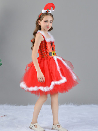 女の子のクリスマスセット 赤いドレス マント 帽子 ポリエステル クリスマス ホリデー コスチューム
