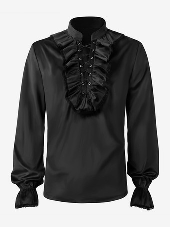 ブラック バーガンディ ヴィンテージ 長袖 トップス レトロ 男性用コスチューム