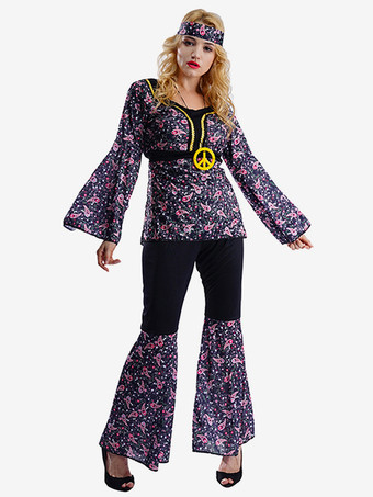ヒッピーコスチューム レディース ホリデー ロングトランペットスリーブ レトロフローラルドレス