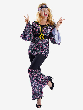 ヒッピーコスチューム レディース ホリデー ロングトランペットスリーブ レトロフローラルドレス