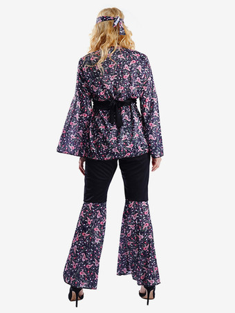 ヒッピーコスチューム レディース ホリデー ロングトランペットスリーブ レトロフローラルドレス