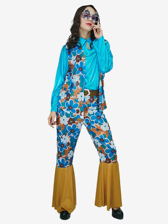 ライトスカイブルー女性用ホリデー ロングスリーブ レトロ ヒッピー コスチューム