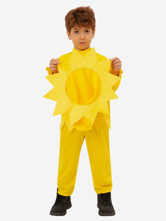 子供用植物ひまわりパーティーコスチューム 帽子付きイエロージャンプスーツ