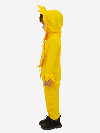 子供用植物ひまわりパーティーコスチューム 帽子付きイエロージャンプスーツ