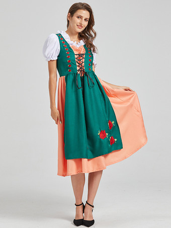 ティールグリーンオクトーバーフェスト コスチューム ホリデー ティール ヴィンテージ フローラルプリント レディース ドレス