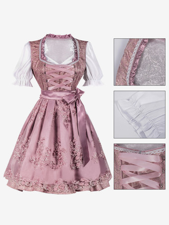 ピンクのレトロコスチューム 花柄プリント リボン コスチュームドレス