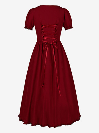 赤いレトロコスチューム レディースコスチュームドレス ヴィンテージ服 バーガンディ