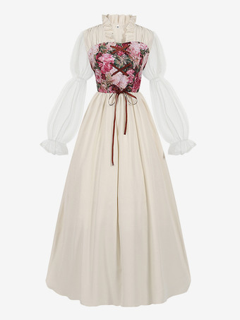 ライト アプリコットライトアプリコットレトロコスチューム花柄ドレスコスチュームヴィンテージパーティープロムドレス