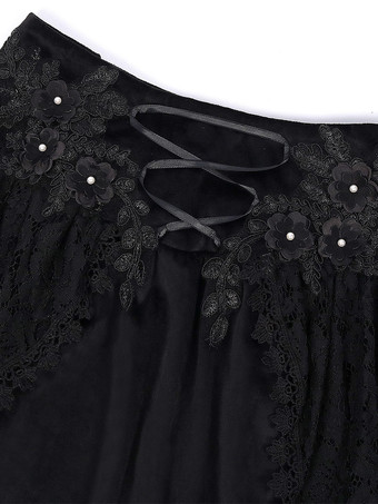 黒のレトロコスチューム ポリエステル ロングスカート レディース ヴィンテージ マリーアントワネット コスチューム 仮面舞踏会 ドレス