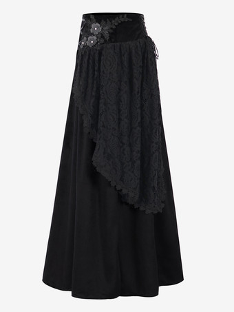 黒のレトロコスチューム ポリエステル ロングスカート レディース ヴィンテージ マリーアントワネット コスチューム 仮面舞踏会 ドレス