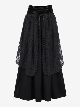 黒のレトロコスチューム ポリエステル ロングスカート レディース ヴィンテージ マリーアントワネット コスチューム 仮面舞踏会 ドレス