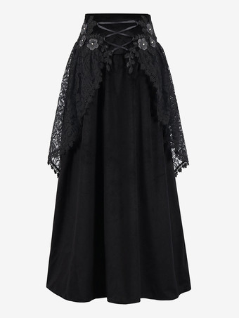 ブラック 黒のレトロコスチューム ポリエステル ロングスカート レディース ヴィンテージ マリーアントワネット コスチューム 仮面舞踏会 ドレス