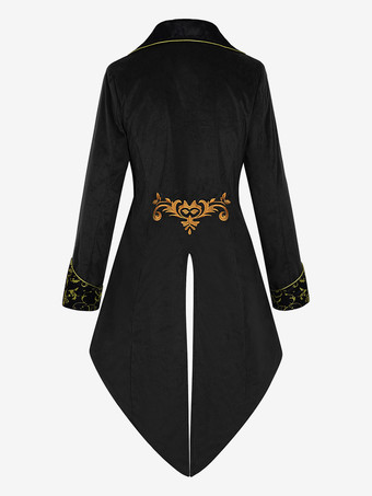 男性用レッド ヴィンテージトップ レトロ 刺繍ボタン 長袖 オーバーコート バーガンディ