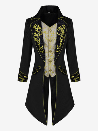 ブラック 男性用レッド ヴィンテージトップ レトロ 刺繍ボタン 長袖 オーバーコート バーガンディ