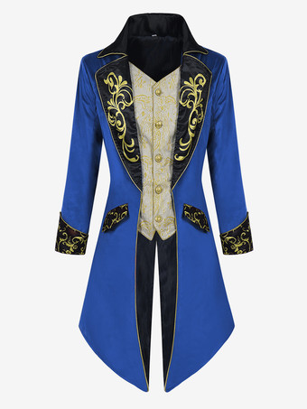 ブルー 男性用レッド ヴィンテージトップ レトロ 刺繍ボタン 長袖 オーバーコート バーガンディ