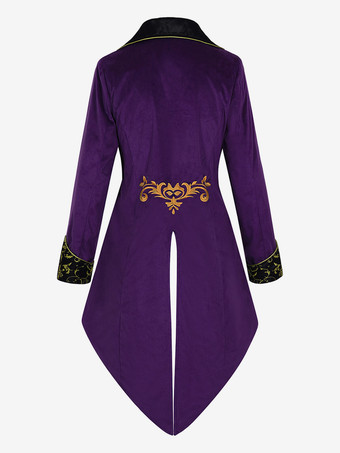 男性用レッド ヴィンテージトップ レトロ 刺繍ボタン 長袖 オーバーコート バーガンディ