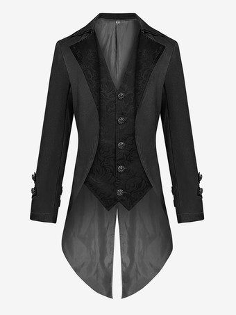 ブラック パープル ヴィンテージ トップ レトロ ポリエステル ボタン 長袖 男性用レトロコスチューム