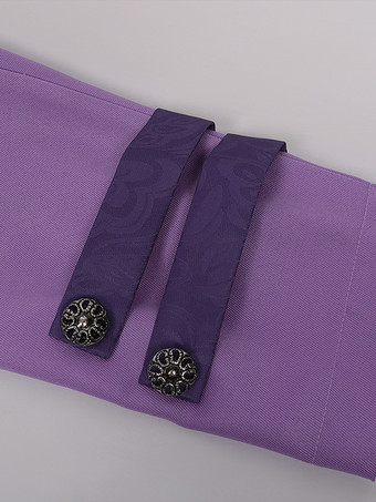 パープル ヴィンテージ トップ レトロ ポリエステル ボタン 長袖 男性用レトロコスチューム