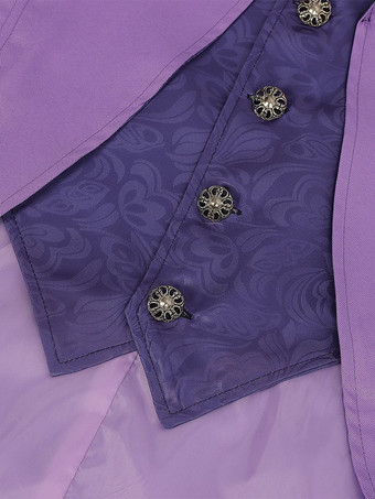 パープル ヴィンテージ トップ レトロ ポリエステル ボタン 長袖 男性用レトロコスチューム