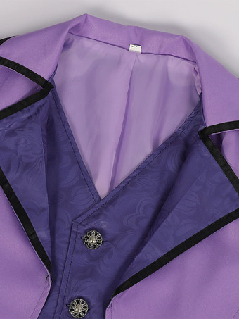 パープル ヴィンテージ トップ レトロ ポリエステル ボタン 長袖 男性用レトロコスチューム