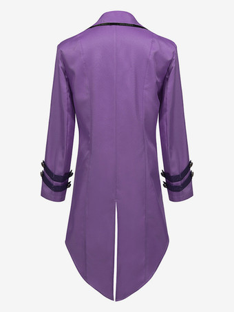 パープル ヴィンテージ トップ レトロ ポリエステル ボタン 長袖 男性用レトロコスチューム