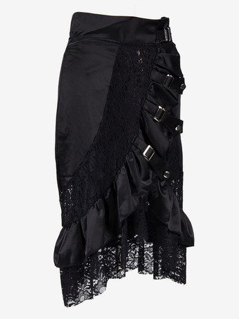 ハロウィン ブラックレースパンクロックゴシックスカートハイウエストイレギュラースカート