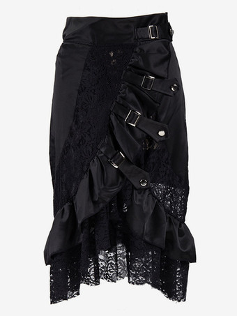 ハロウィン ブラックレースパンクロックゴシックスカートハイウエストイレギュラースカート