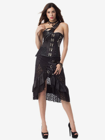 ブラック ハロウィン ブラックレースパンクロックゴシックスカートハイウエストイレギュラースカート